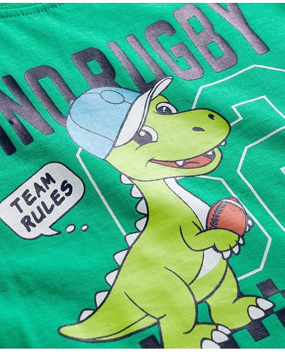 Babyhug Cotton Knit Half Sleeves T-Shirt & Pyjama Night Suit With Dino Print - Green