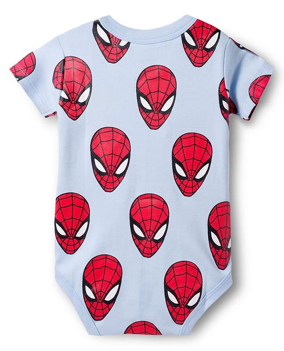 Babyhug Marvel Interlock Knit Half Sleeves Onesie with Spiderman Print - Aqua Blue
