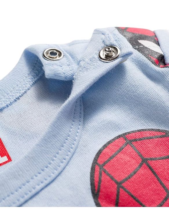 Babyhug Marvel Interlock Knit Half Sleeves Onesie with Spiderman Print - Aqua Blue