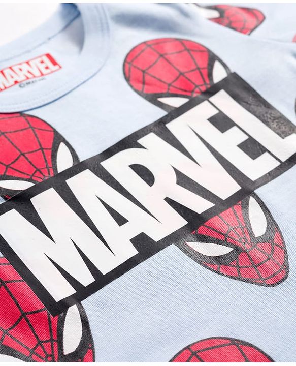 Babyhug Marvel Interlock Knit Half Sleeves Onesie with Spiderman Print - Aqua Blue