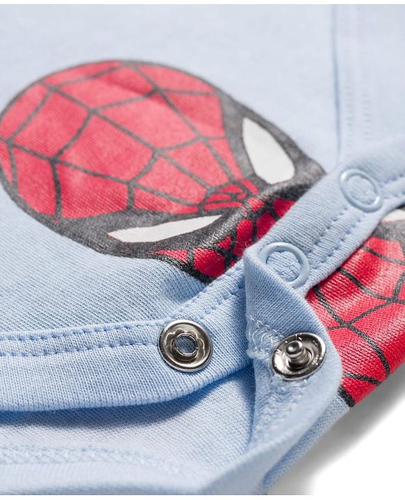 Babyhug Marvel Interlock Knit Half Sleeves Onesie with Spiderman Print - Aqua Blue