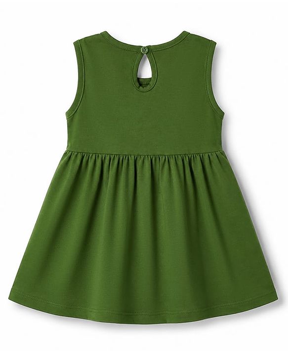 Babyhug 100% Cotton Knit Sleeveless Solid & Floral Printed Frocks With Bow Applique Pack Of 2 - Green & Dark Pink