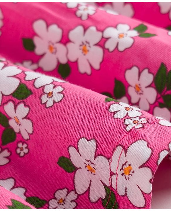 Babyhug 100% Cotton Knit Sleeveless Solid & Floral Printed Frocks With Bow Applique Pack Of 2 - Green & Dark Pink