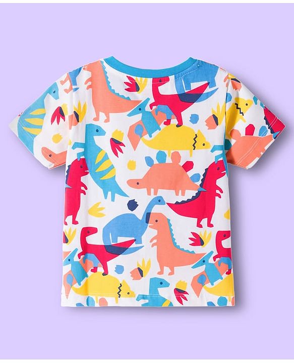 Babyhug Cotton Knit Half Sleeves Co-ords T-Shirt & Pajama Night Suit with Dino Print - Multicolor
