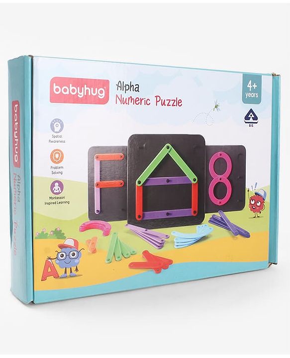 Babyhug Alpha Numeric Puzzle for Kids| Montessori Inspired Alphabet & Number Educational Toy| Enhances Cognitive Skills| Fine Motor Skills & Hand-Eye Coordination|Preschool Learning Toy| BIS Certified