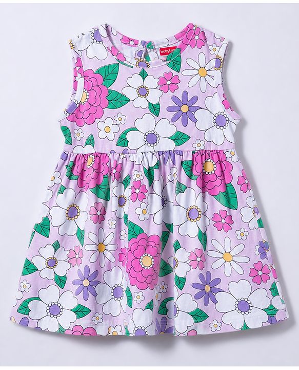 Babyhug 100% Cotton Knit Sleeveless Floral Printed Frock With Bow Applique Pack Of 2 - Multicolor