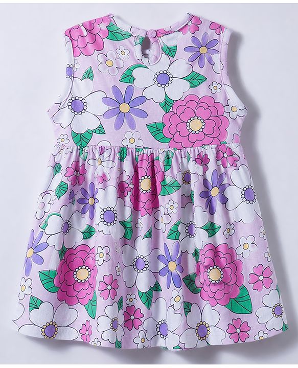 Babyhug 100% Cotton Knit Sleeveless Floral Printed Frock With Bow Applique Pack Of 2 - Multicolor