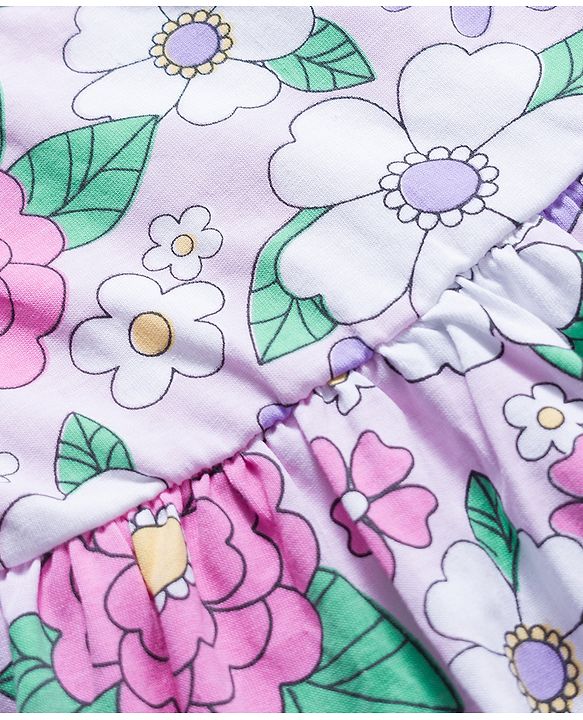 Babyhug 100% Cotton Knit Sleeveless Floral Printed Frock With Bow Applique Pack Of 2 - Multicolor