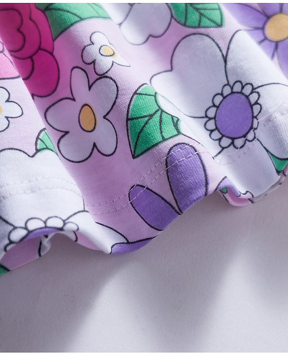 Babyhug 100% Cotton Knit Sleeveless Floral Printed Frock With Bow Applique Pack Of 2 - Multicolor