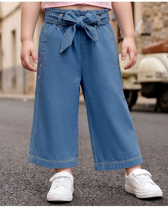 Babyhug Solid Color Denim Capri with Belt - Navy Blue