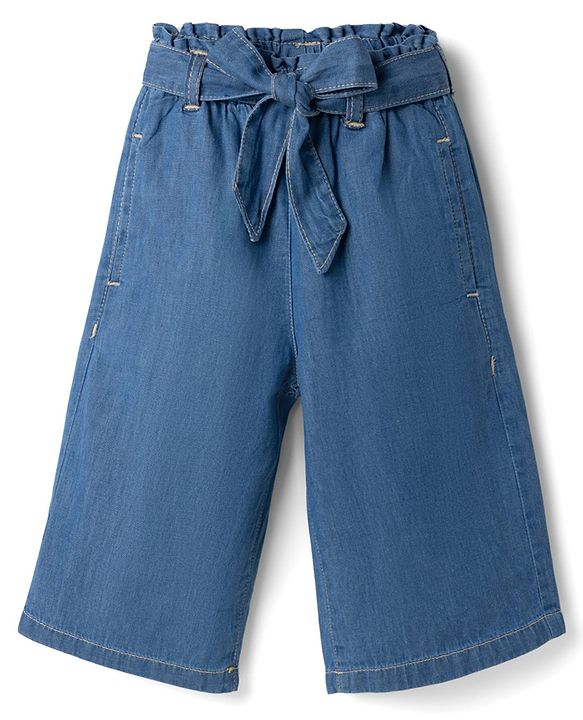 Babyhug Solid Color Denim Capri with Belt - Navy Blue