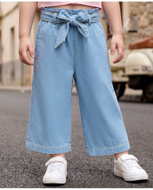 Babyhug Solid Color Denim Capri with Belt - Navy Blue