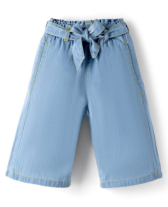 Babyhug Solid Color Denim Capri with Belt - Navy Blue