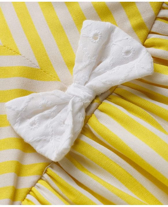 Babyhug Cotton Woven Sleeveless Striped Frock with Bow Applique - Yellow