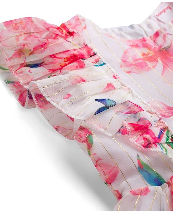 Babyhug Cotton Woven Frill Sleeves Frock With Floral Print - Pink
