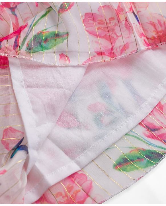Babyhug Cotton Woven Frill Sleeves Frock With Floral Print - Pink