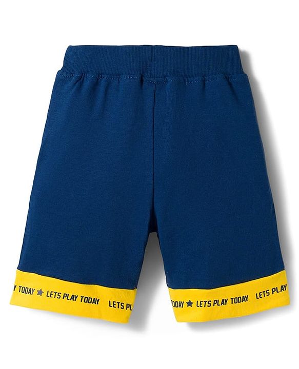 Babyhug Single Jersey Knit Half Sleeves Striped Polo T-Shirt & Shorts Set with Numerical Print - Blue & Yellow