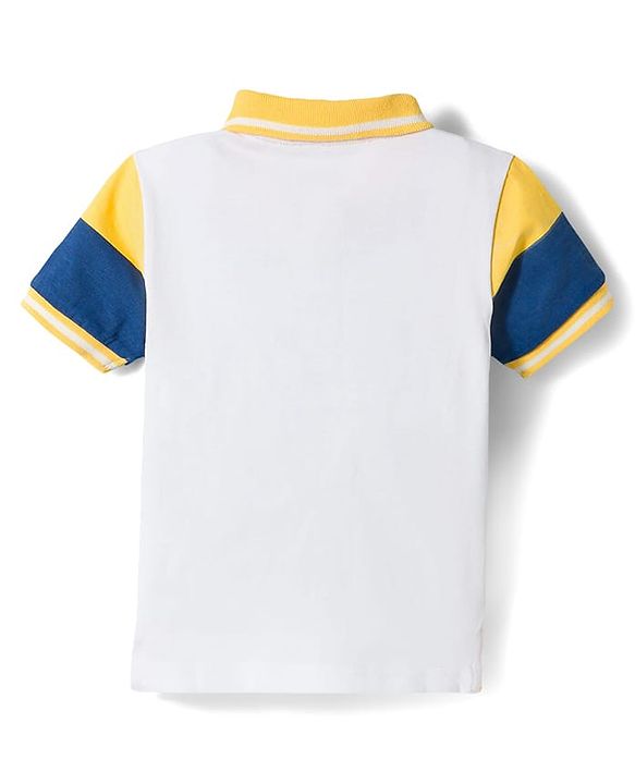 Babyhug Single Jersey Knit Half Sleeves Striped Polo T-Shirt & Shorts Set with Numerical Print - Blue & Yellow