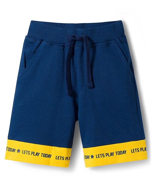 Babyhug Single Jersey Knit Half Sleeves Striped Polo T-Shirt & Shorts Set with Numerical Print - Blue & Yellow