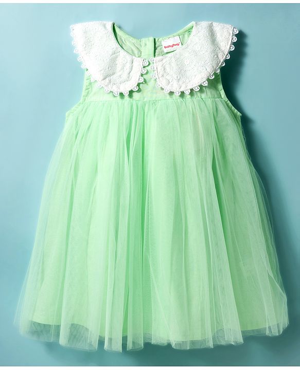 Babyhug Cotton Woven Sleeveless A Line Frock with Lace Detailing - Sea Green