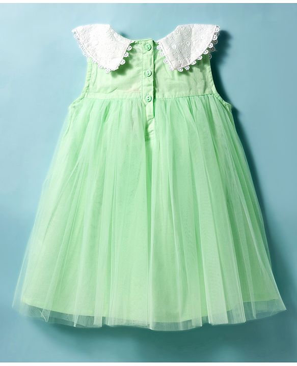 Babyhug Cotton Woven Sleeveless A Line Frock with Lace Detailing - Sea Green