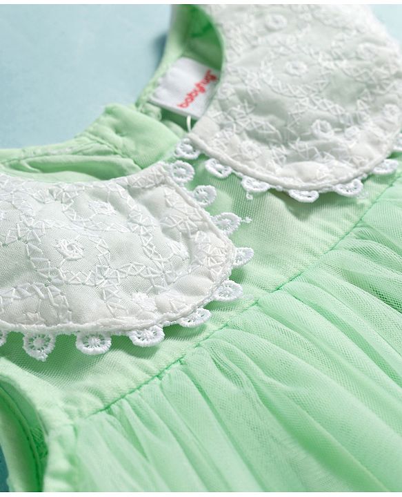 Babyhug Cotton Woven Sleeveless A Line Frock with Lace Detailing - Sea Green