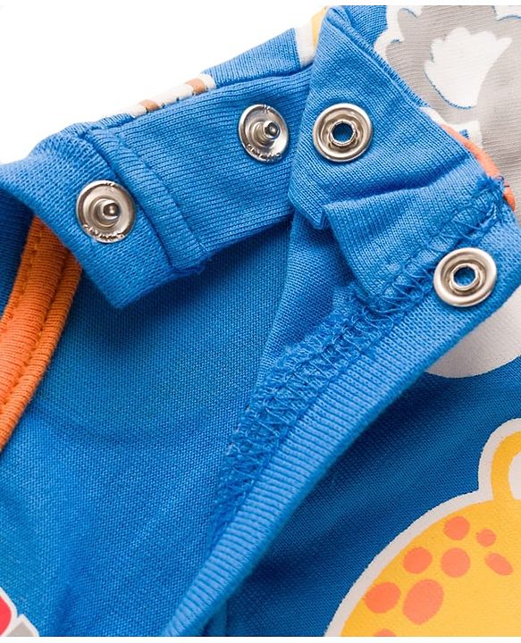 Babyhug Single Jersey Knit Half Sleeves T-Shirt & Denim Shorts Set With Animal Print - Multicolor