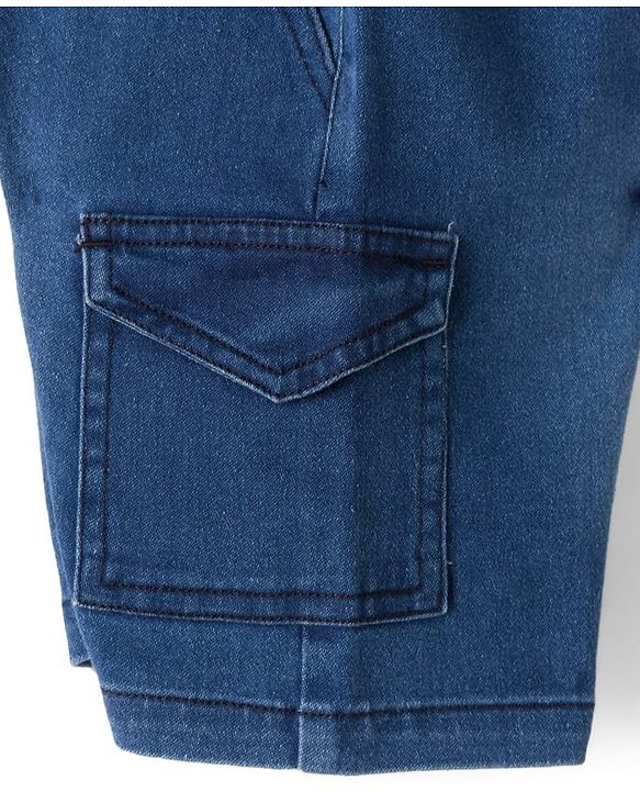 Babyhug Single Jersey Knit Sleeveless Text & Dino Printed T-Shirt & Denim Shorts with Cargo Pockets - Red & Blue