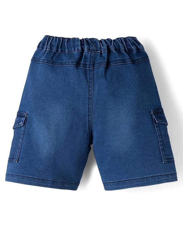 Babyhug Single Jersey Knit Sleeveless Text & Dino Printed T-Shirt & Denim Shorts with Cargo Pockets - Red & Blue