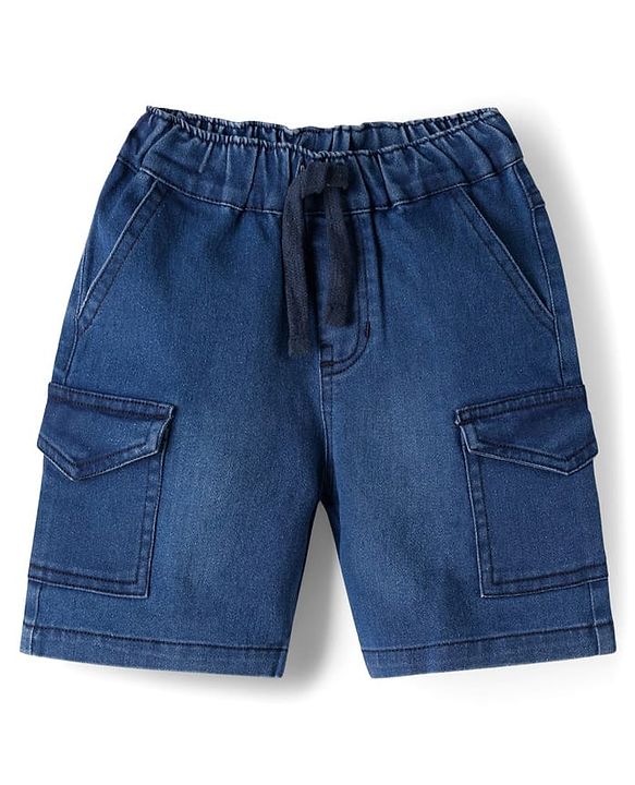 Babyhug Single Jersey Knit Sleeveless Text & Dino Printed T-Shirt & Denim Shorts with Cargo Pockets - Red & Blue