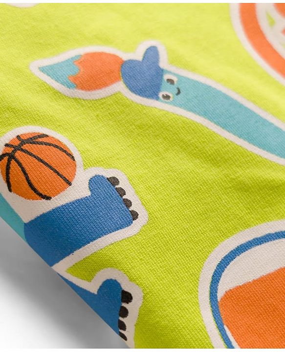 Babyhug Single Jersey Knit Sleeveless Alphabet Printed T-Shirt & Denim Shorts Set - Green & Blue