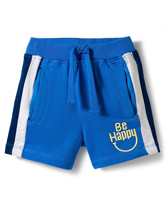 Babyhug Cotton Terry Knit Mid Thigh Cut N Sew Text Printed Shorts - Blue