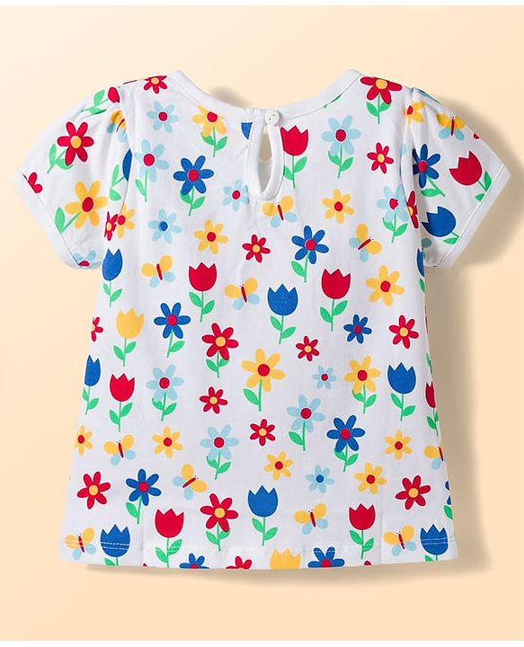 Babyhug Cotton Knit Half Sleeves T-Shirts with Floral & Polka Dots Graphics Pack of 3 - Multicolor