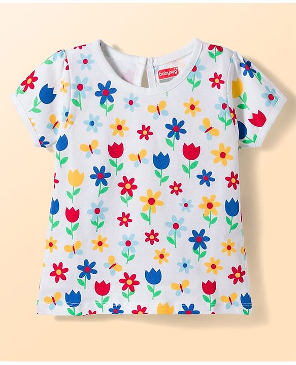 Babyhug Cotton Knit Half Sleeves T-Shirts with Floral & Polka Dots Graphics Pack of 3 - Multicolor