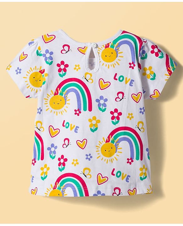 Babyhug 100% Cotton Knit Half Sleeves T-Shirts with Floral & Hearts Graphics Pack of 5 - Multicolor