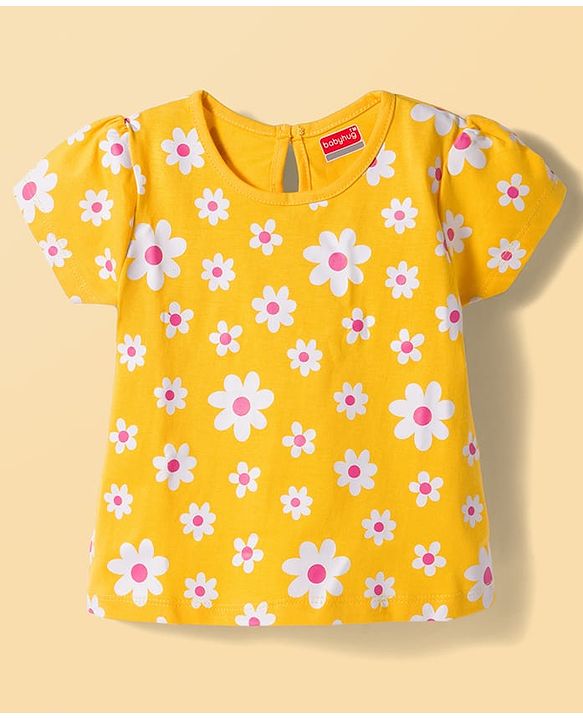 Babyhug 100% Cotton Knit Half Sleeves T-Shirts with Floral & Hearts Graphics Pack of 5 - Multicolor
