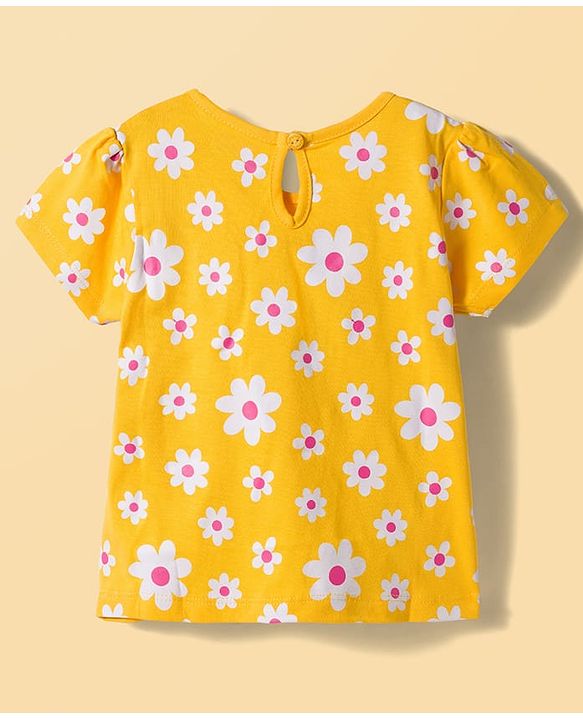 Babyhug 100% Cotton Knit Half Sleeves T-Shirts with Floral & Hearts Graphics Pack of 5 - Multicolor