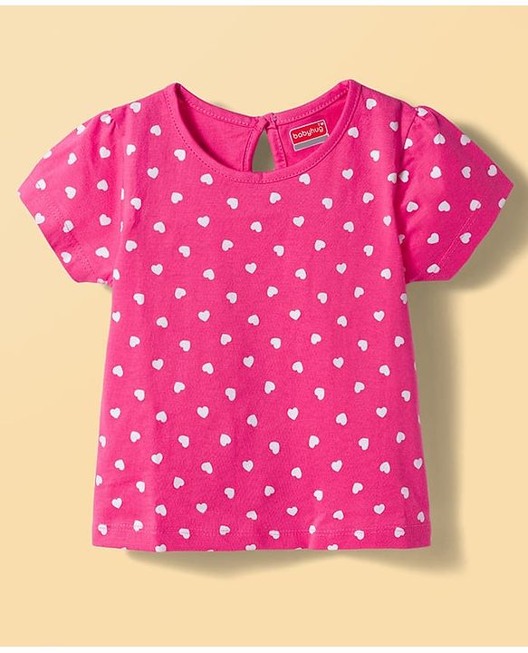 Babyhug 100% Cotton Knit Half Sleeves T-Shirts with Floral & Hearts Graphics Pack of 5 - Multicolor