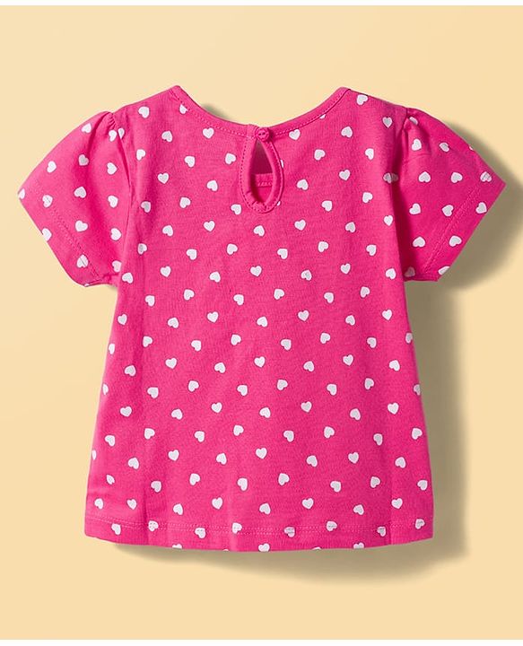 Babyhug 100% Cotton Knit Half Sleeves T-Shirts with Floral & Hearts Graphics Pack of 5 - Multicolor