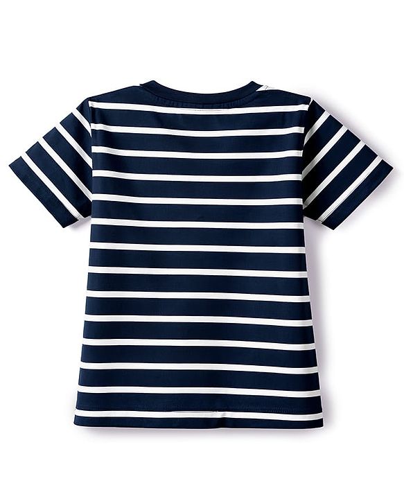 Babyhug Cotton Knit T-Shirt Half Sleeves Striped with Graphic Print Multi Color 6-9 Months
