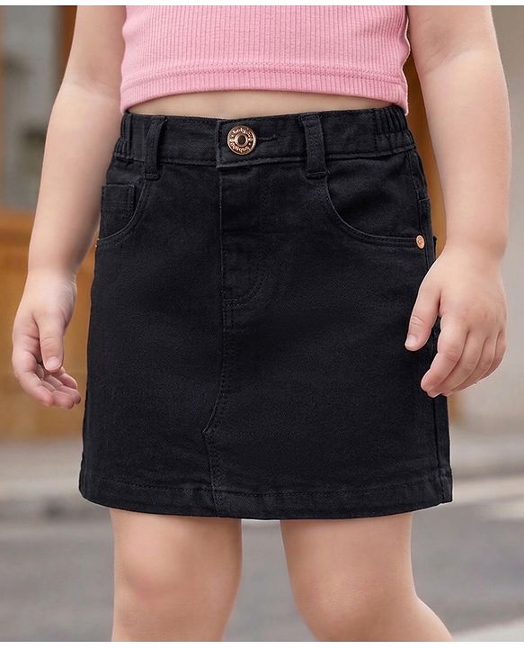 Babyhug Mid Thigh Length Solid Color Denim Skirt - Black