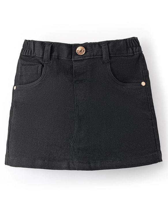 Babyhug Mid Thigh Length Solid Color Denim Skirt - Black