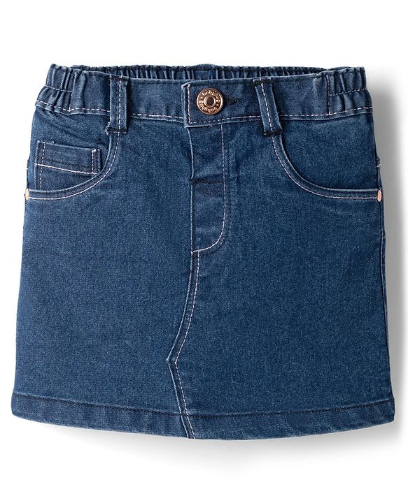 Babyhug Mid Thigh Length Solid Color Denim Skirt - Black