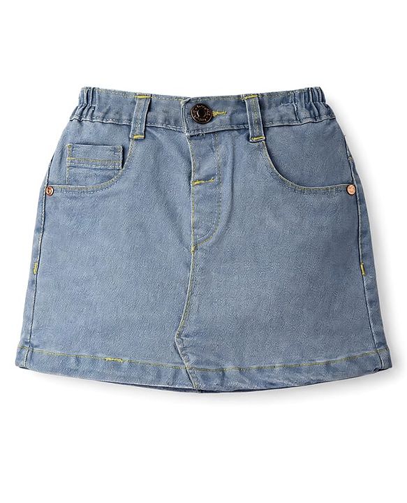 Babyhug Mid Thigh Length Solid Color Denim Skirt - Black