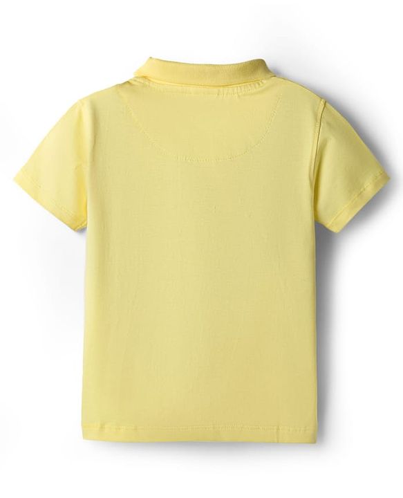 Babyhug Single Jersey Knit Half Sleeves Polo T-Shirt & Denim Shorts Set with Sunshine Print & Stripes - Yellow & Blue