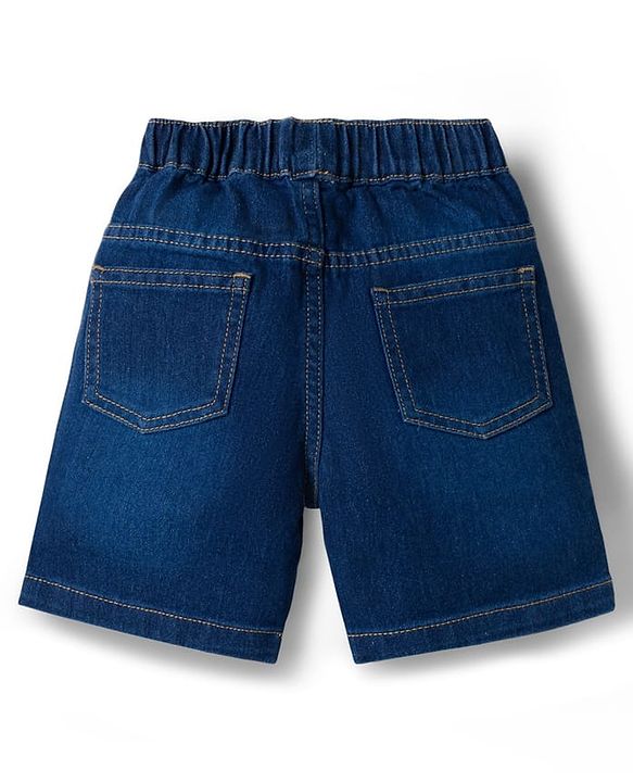 Babyhug Single Jersey Knit Half Sleeves Polo T-Shirt & Denim Shorts Set with Sunshine Print & Stripes - Yellow & Blue