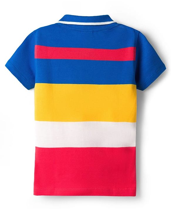 Babyhug Single Jersey Knit Half Sleeves Polo T-Shirt & Denim Shorts Set with Brooklyn Print & Color Block - Blue