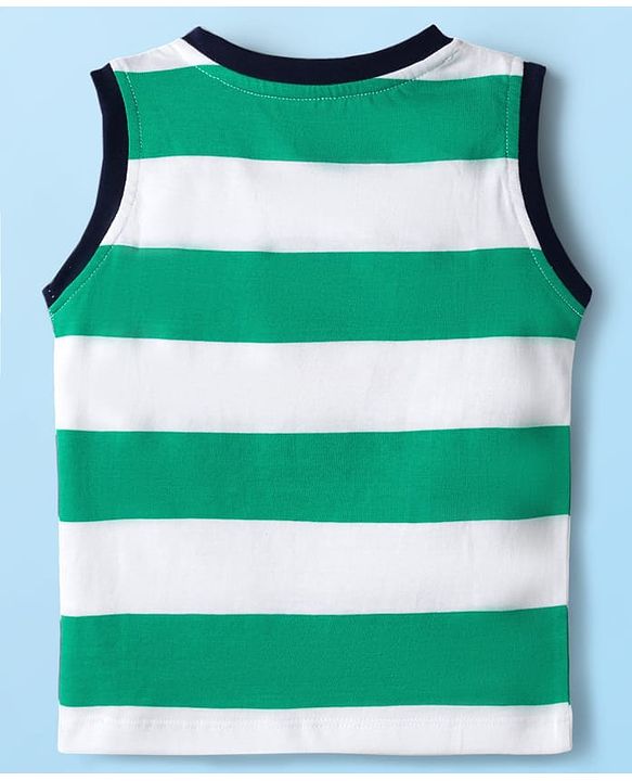 Babyhug Single Jersey Knit Sleeveless T-Shirt & Denim Shorts Set with Patch Detailing & Stripes - Blue & Green
