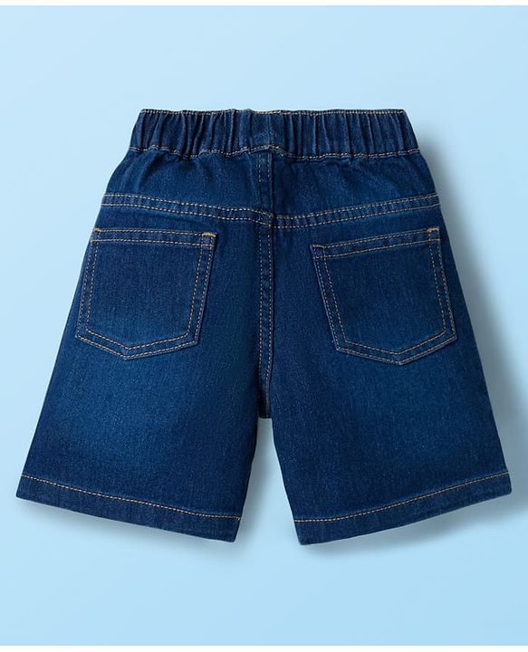 Babyhug Single Jersey Knit Sleeveless T-Shirt & Denim Shorts Set with Patch Detailing & Stripes - Blue & Green