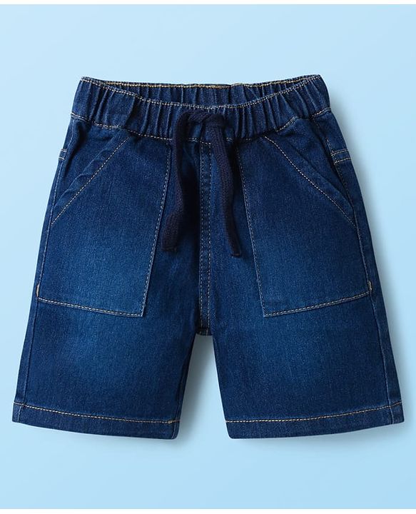 Babyhug Single Jersey Knit Sleeveless T-Shirt & Denim Shorts Set with Patch Detailing & Stripes - Blue & Green